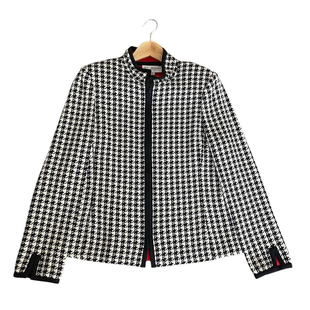 St. John Collection Women's Houndstooth Knit Jacket Black Size 8